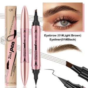Alternative view of Double-headed 3D Micro-carved Liquid Four-fork Eyebrow Pencil Eyeliner 2-in-one Dual-purpose Eye